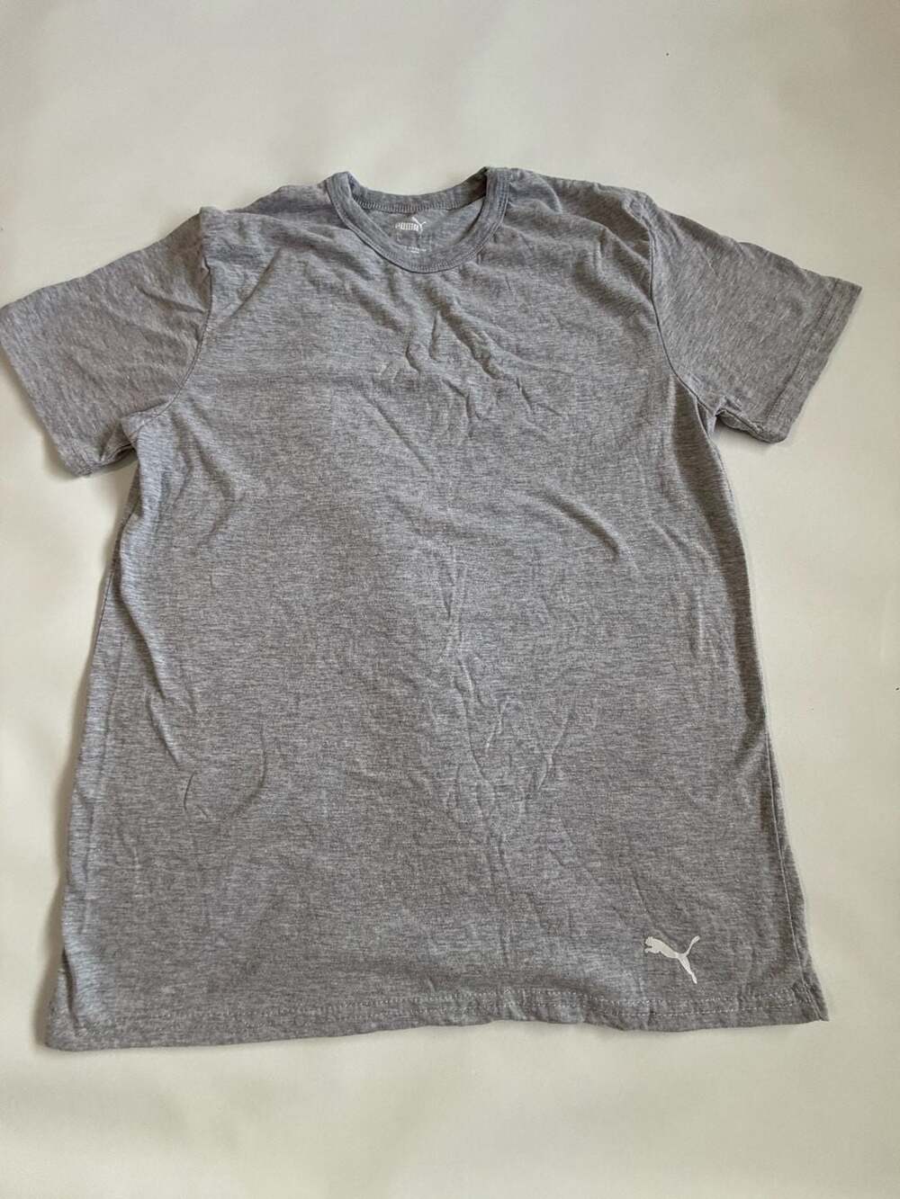 PUMA T-Shirt Mens L Gray Heather Logo Athletic Tee Cotton Blend Basic
